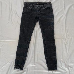 Maje "Knock" Black Patchwork Stripe Low Rise Skinny Ankle Jeans